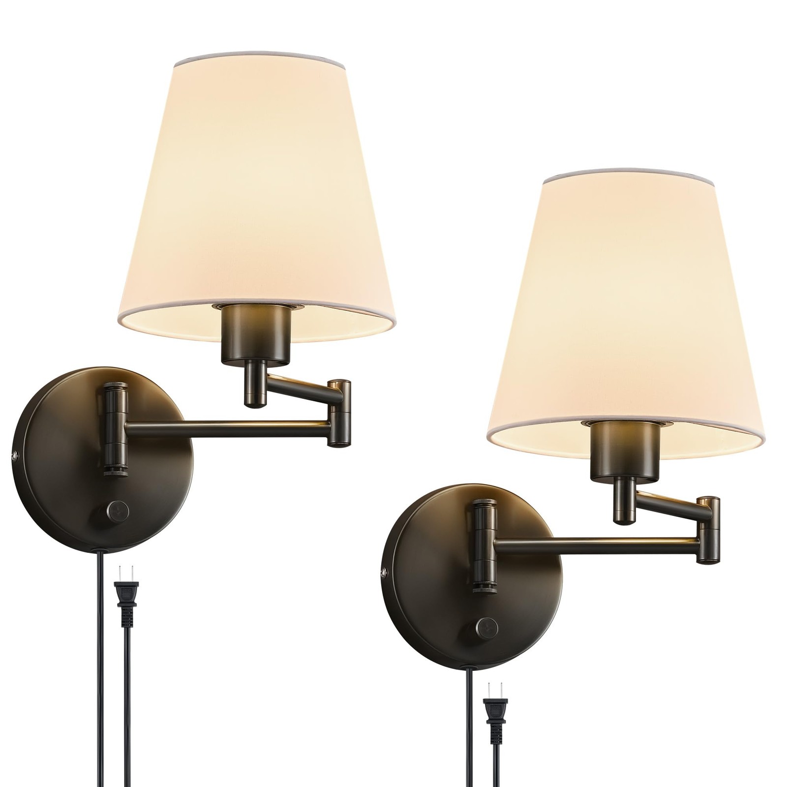 VONLUCE Set of 2 Swing Arm Wall Sconces - Plug-in / Hardwired, Adjustable Lamps