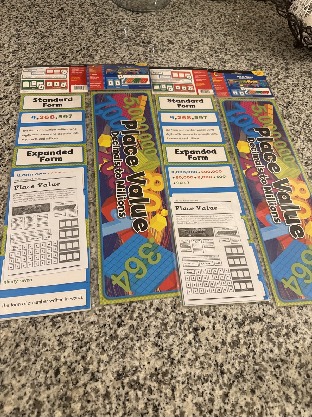 4 Full Kits , Place Values, Bulletin Boards Set,52 Pieces X 4, Grades 3-5 New