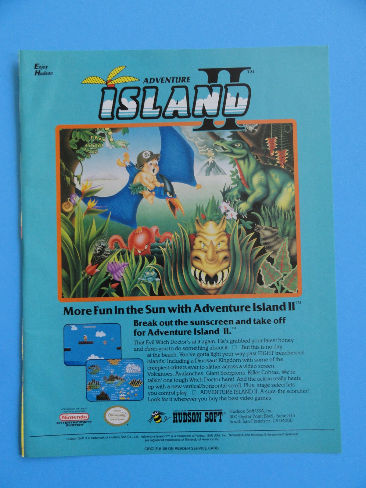 ADVENTURE ISLAND II NINTENDO VINTAGE PRINT AD 8.5"X 11" - 1991