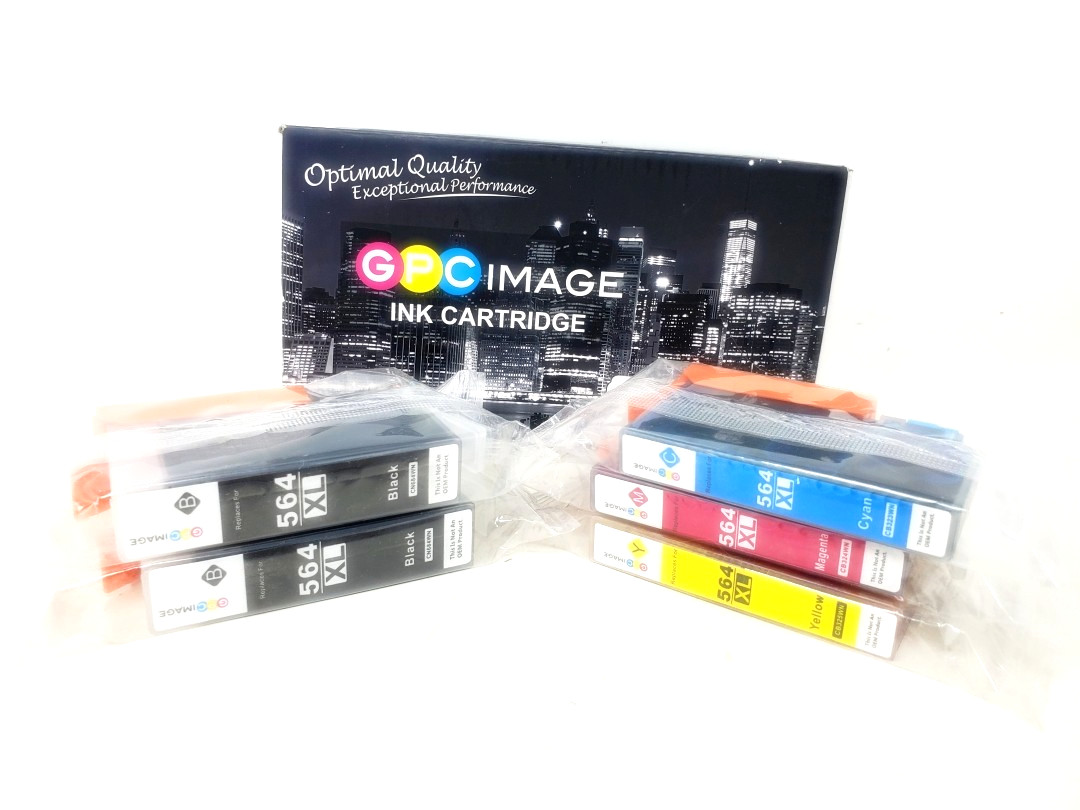GPC Image 5 Ink Cartridges for HP - 564XL - (2) Black (1 ea) Yellow Magenta Cyan