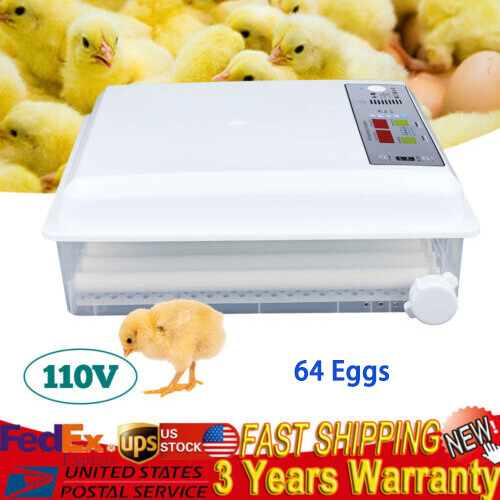 64 Eggs Incubator Digital Automatic Turning Hatcher Chicken Farm Hatching Eggs