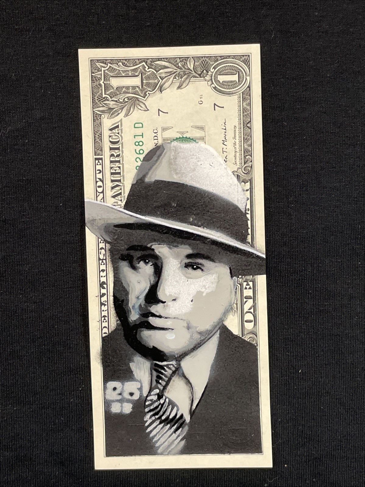 Al Capone Original 1 Dollar bill painting Tattoo Art Graffiti Art Street Art