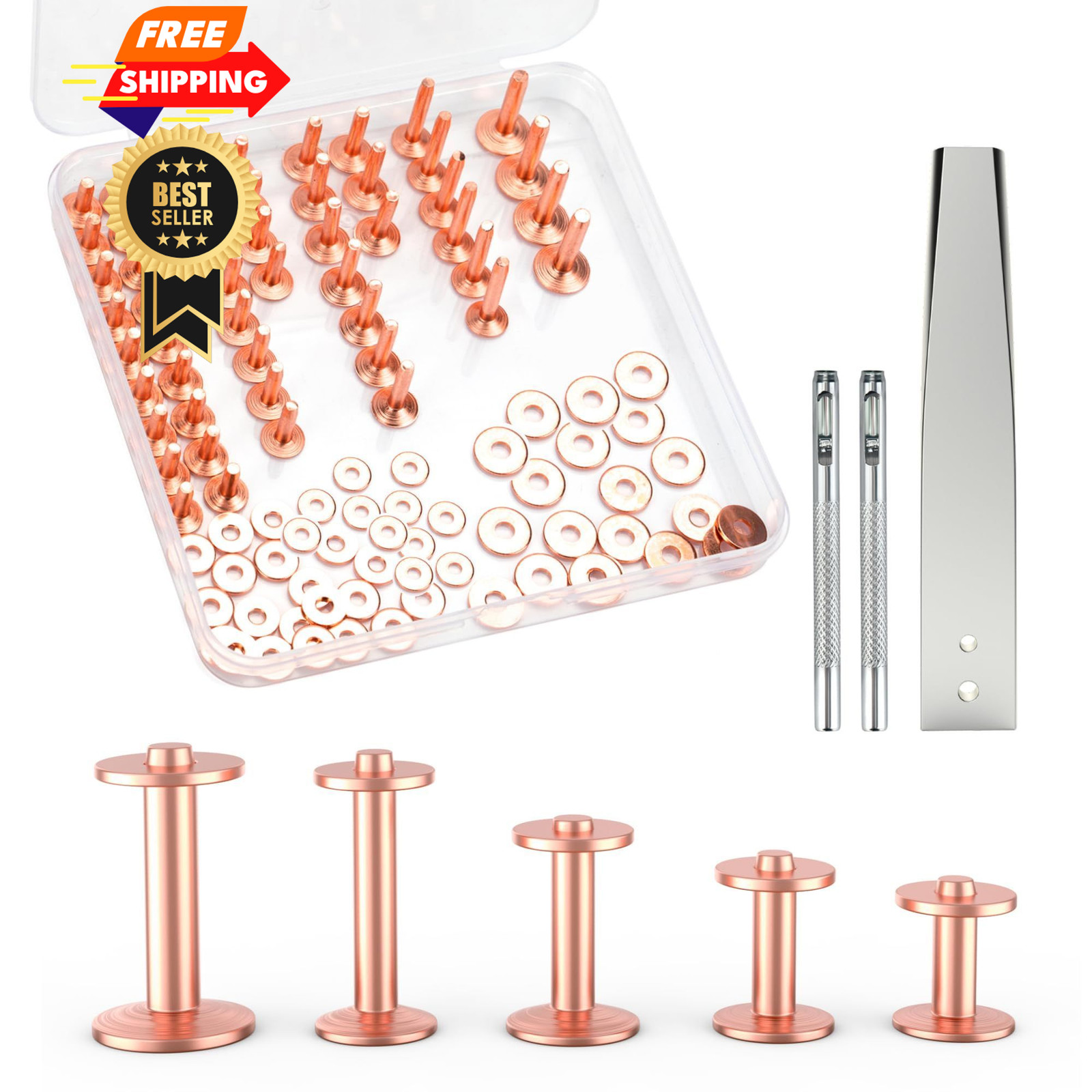 Funria 104PCS Copper Rivets for Leather 5 Size of 50 sets Rivets, 