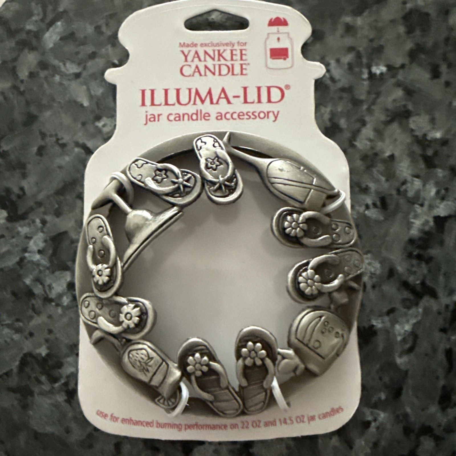 Yankee Candle Illuma-Lid for 14.5 & 22oz Jar SilverMetal Flip Flops Summer Beach