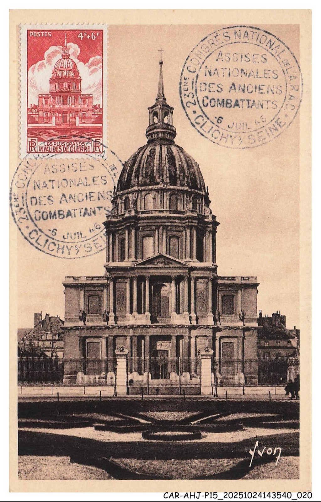 Car-AHJP15-0726-Card-Maximum - Paris - Dome Of The Invalides - 1946