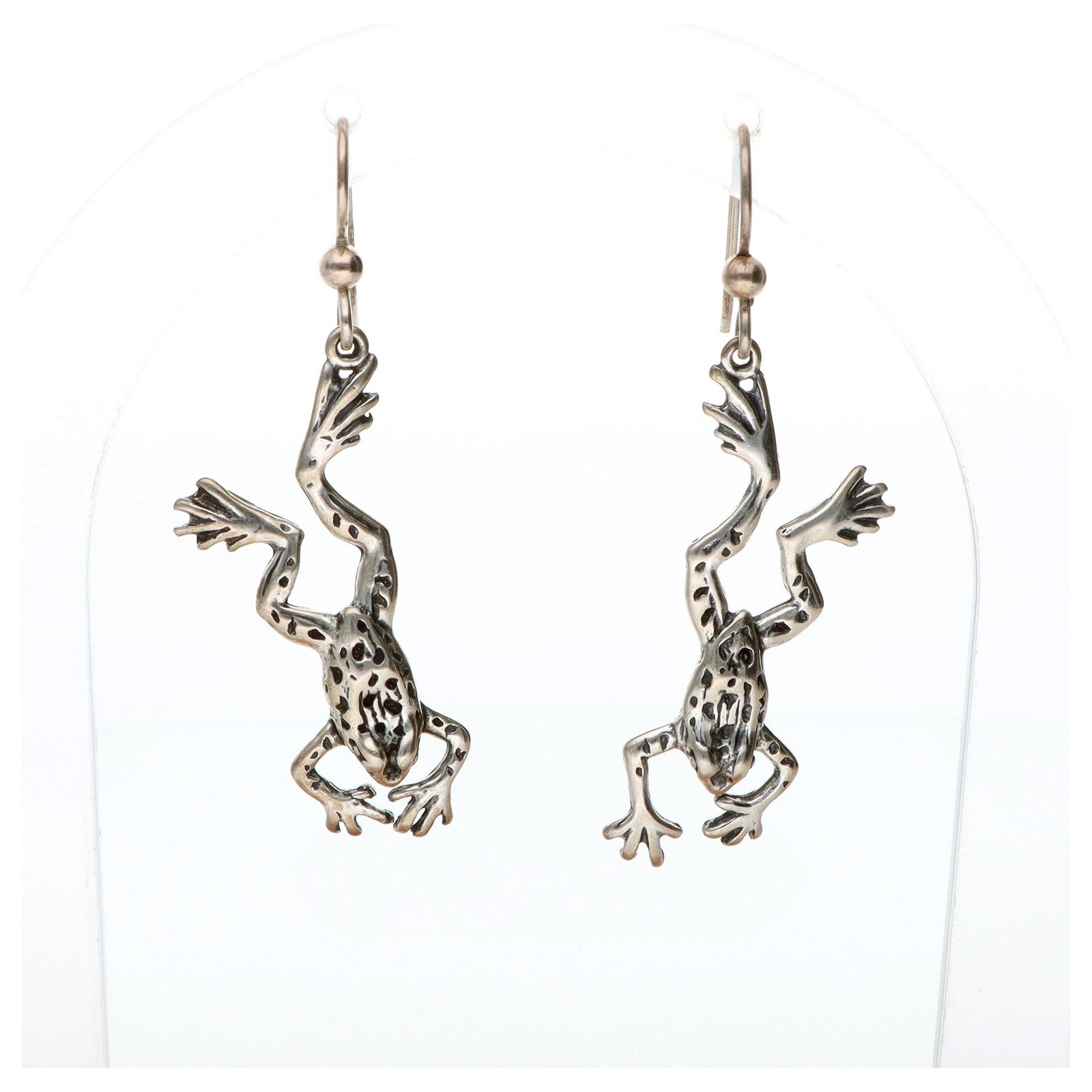 Sterling Silver Frog Dangle Earrings Animal Jewelry Nature Inspired Drop