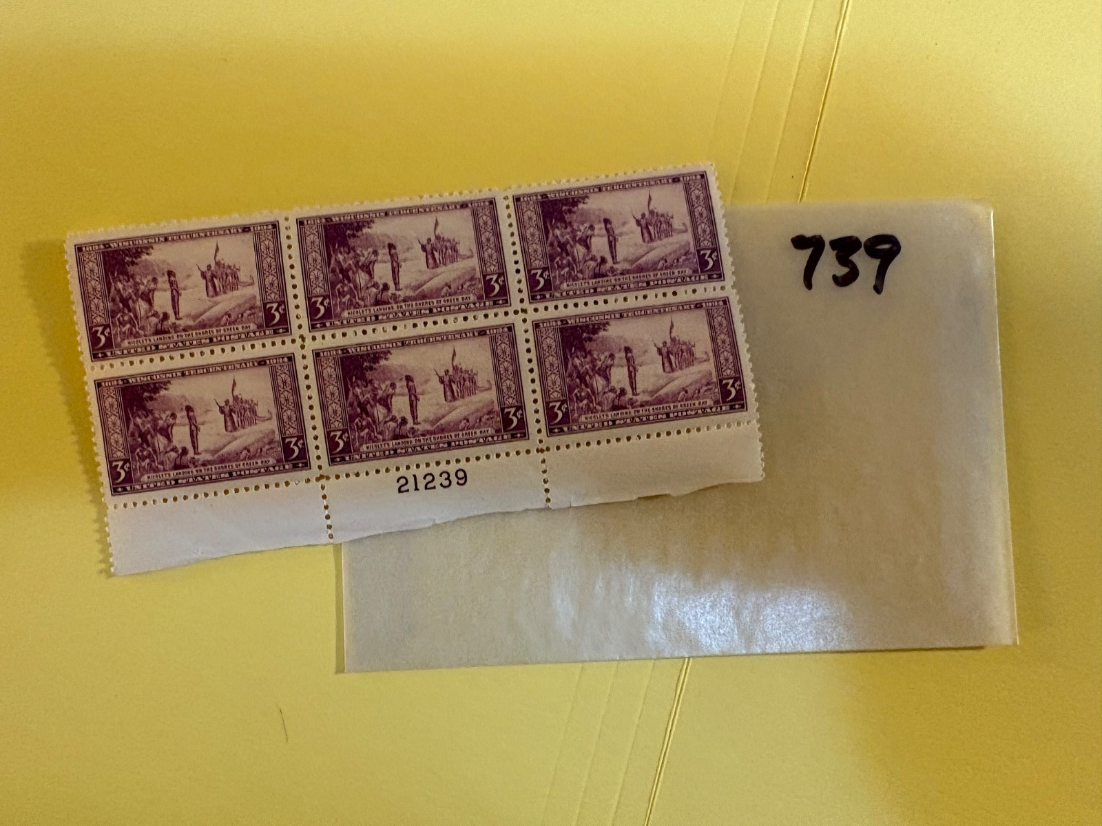 U. s. Stamp plate block - 739 - Wisconsin Tercentenary -  comb. shipping