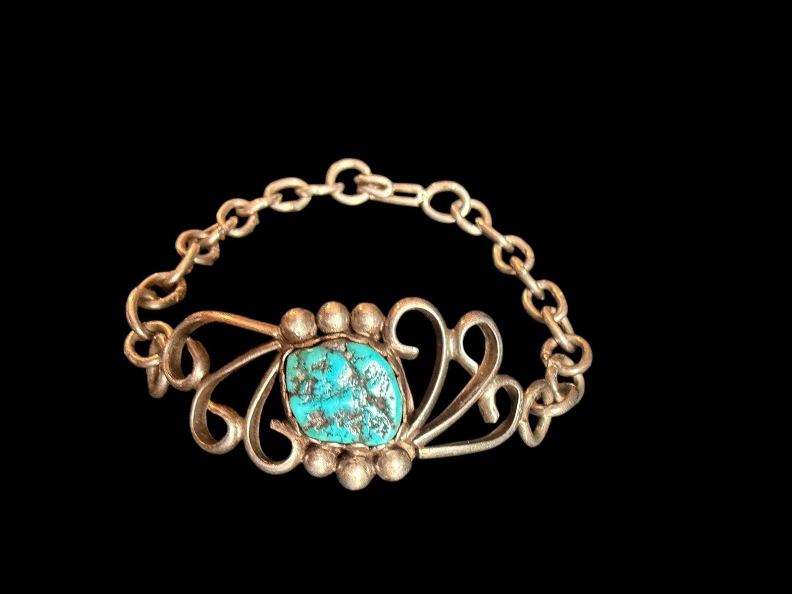 Vintage Signed  Southwest Sterling Silver Turquoise Link Bracelet