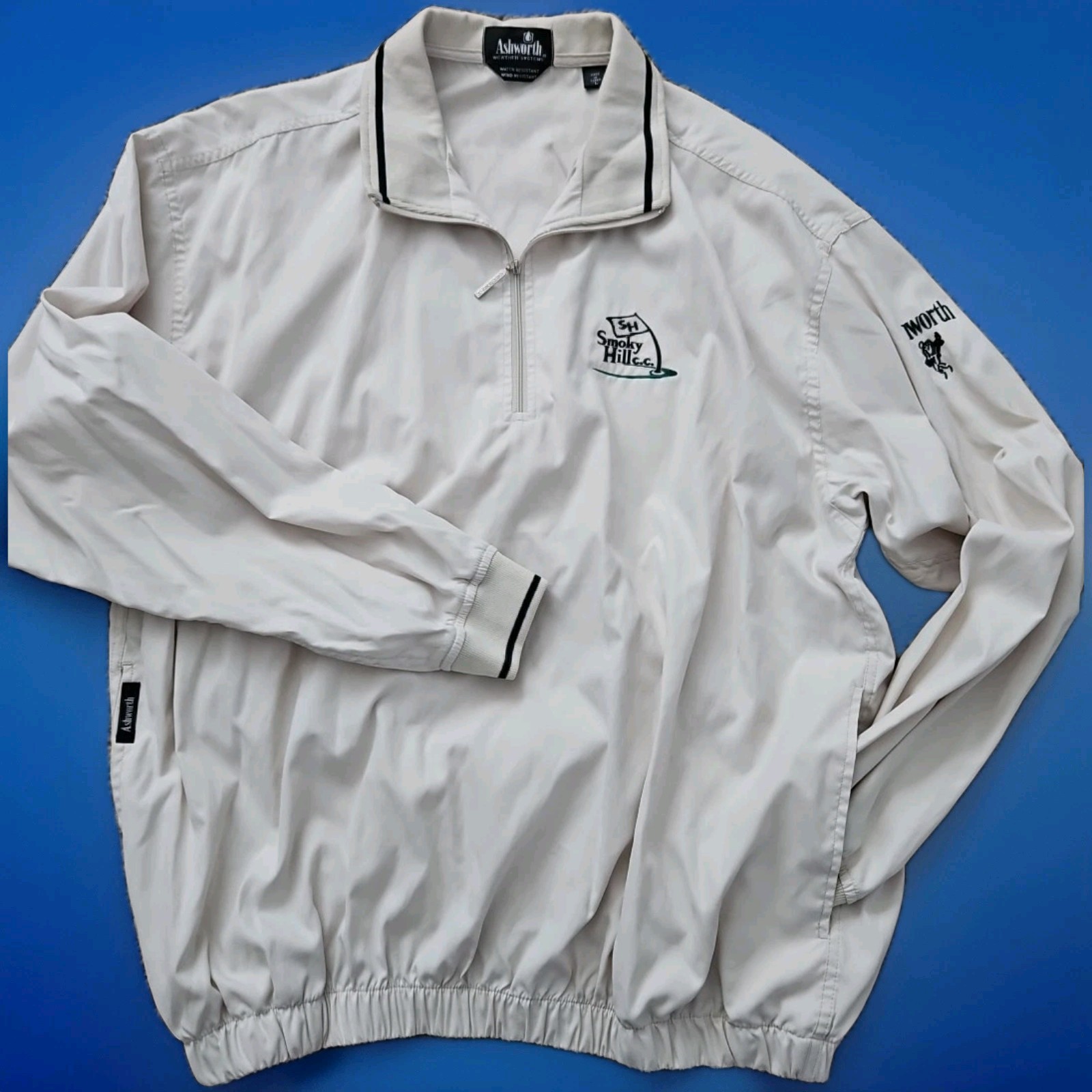 Vtg Y2K Ashworth “Cream” Pullover Golf Quarter Zip Windbreaker Jacket Mens Lg