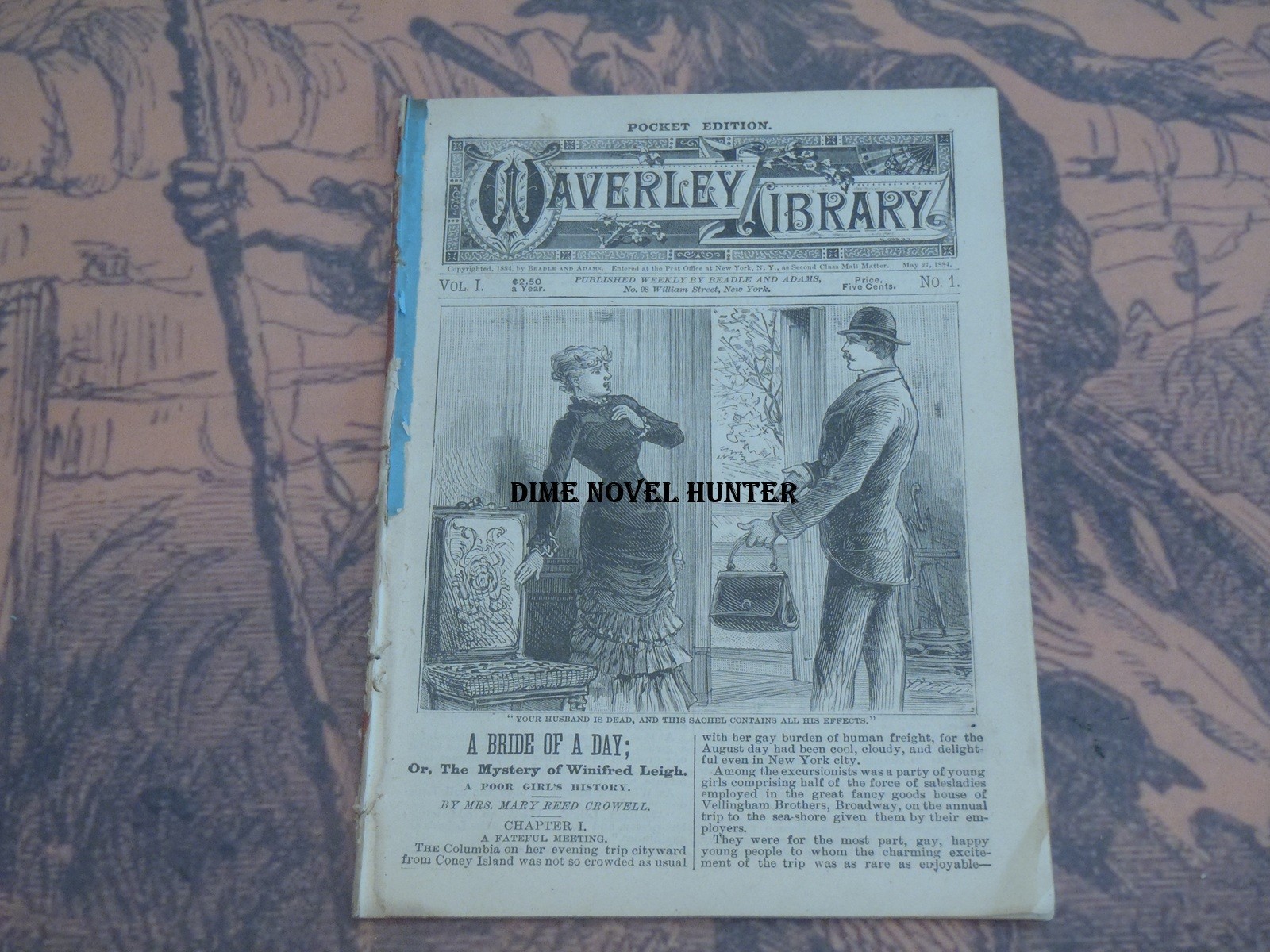 BEADLE ADAMS WAVERLEY LIBRARY POCKET ED #01 MARY REED CROWELL SCARCE DIME NOVEL