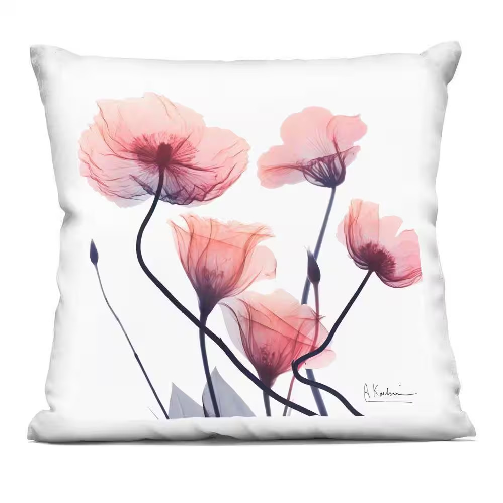 Pink Chic Budding Flowers Pink Abstract Polyester 18 In. X 18 In. Throw Pillow