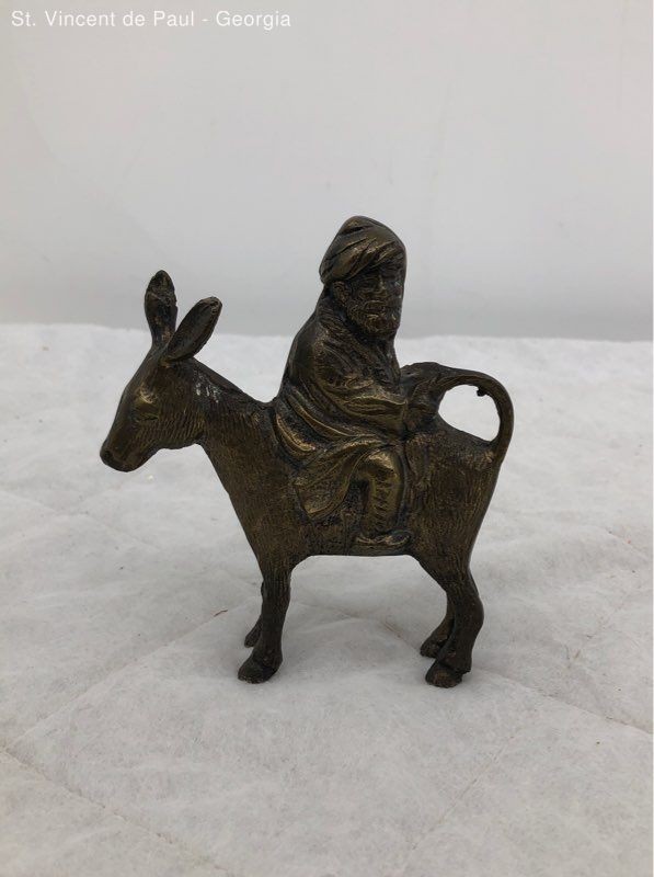 Antiques Brass Casting Art Sculpture Antique of a Man Riding a Donkey Sculpture