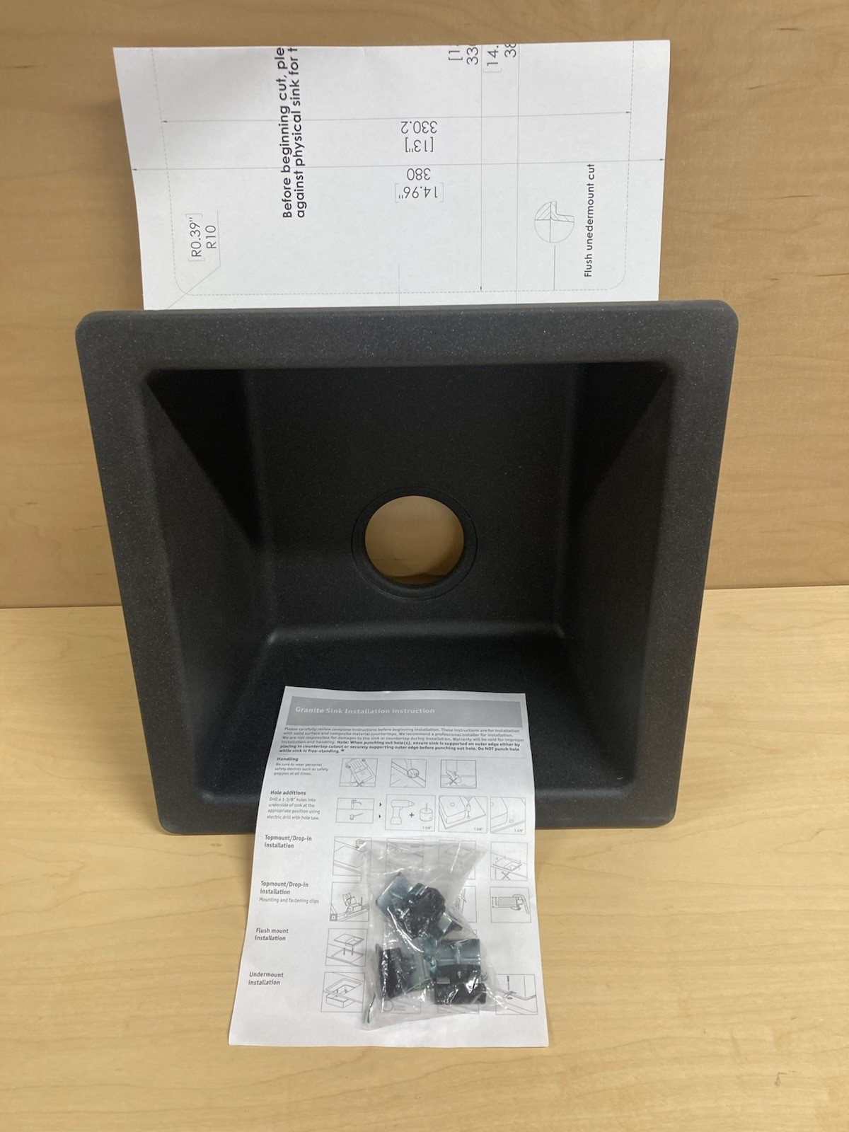 16” Houzer Black Bar Sink E-100 Quartztone MIDNITE Top Bottom Under Mount Square