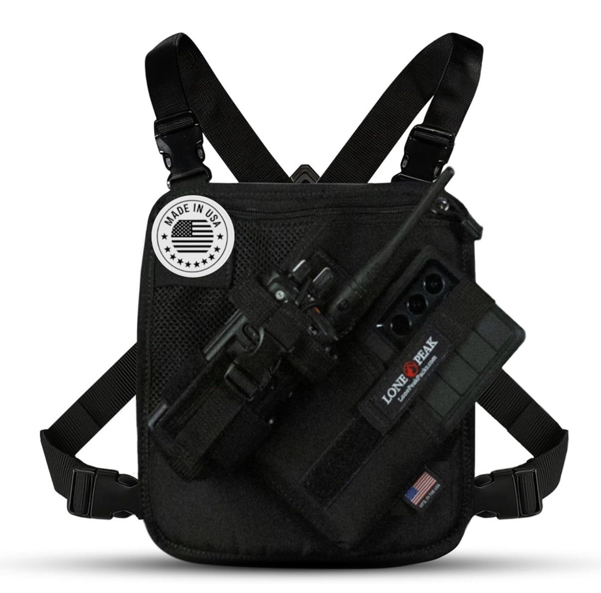 Lone Peak Radio Chest Rig Sling Shoulder Tactical Bag - Black Hunting Running