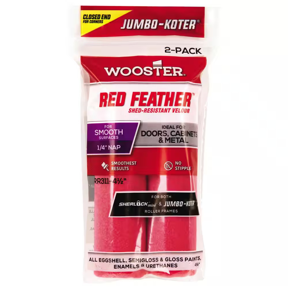 4-1/2 In. X 1/4 In. Velour Fabric Jumbo-Koter Red Feather Roller (2-Pack )