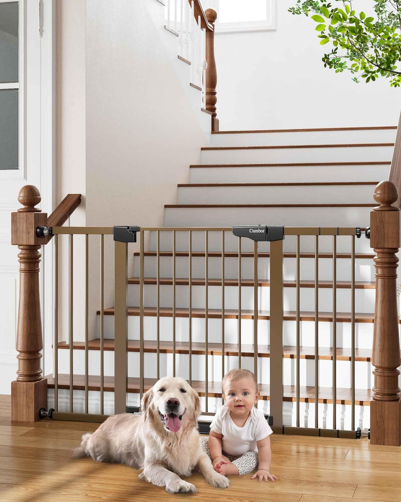 Baby Gate 29.7-54.2 W 30.5 H Pressure Mount Safety No Drill Cumbor Wide Stairs