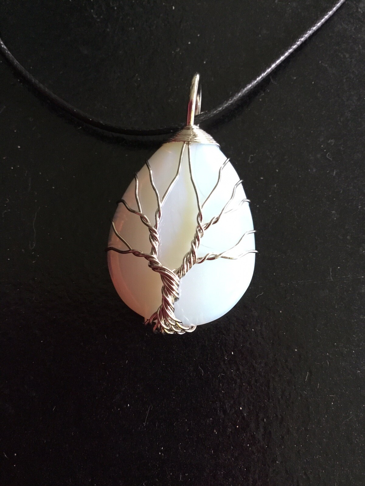 Natural Opalite Gemstone Tree Of Life Pendant with leather wax cord necklace