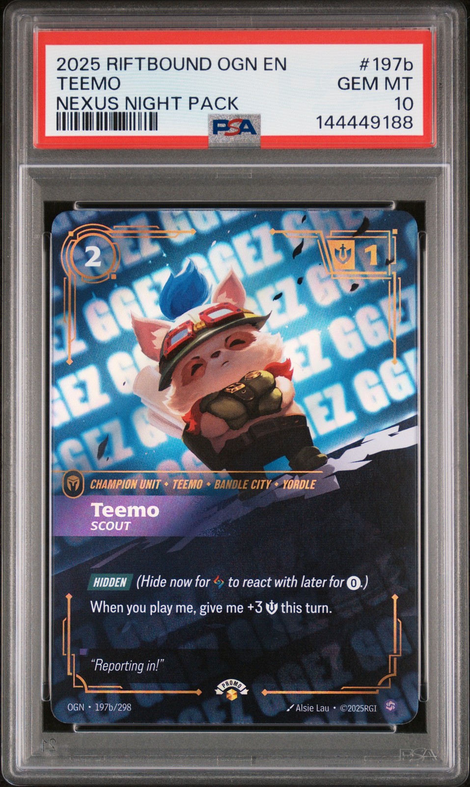 2025 RIFTBOUND: LEAGUE OF LEGENDS OGN-ORIGINS #197B TEEMO - SCOUT PSA 10