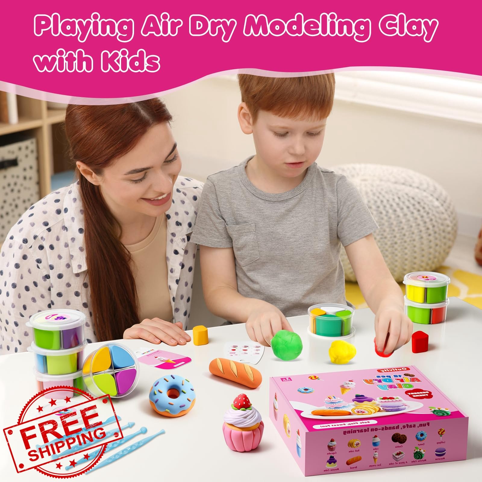 Air Dry Modeling Clay Kids 12 Dessert Crafts Sculpting Tools