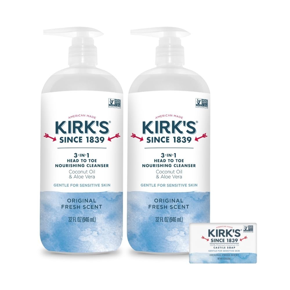 2 x Kirk's Natural 3-in-1 Head to Toe Nourishing Cleanser Fragrance Free 32oz
