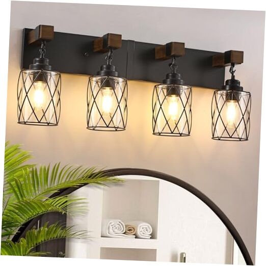 Farmhouse Bathroom Light Fixtures, 4 Light Bathroom Vanity Light 4-Light Black