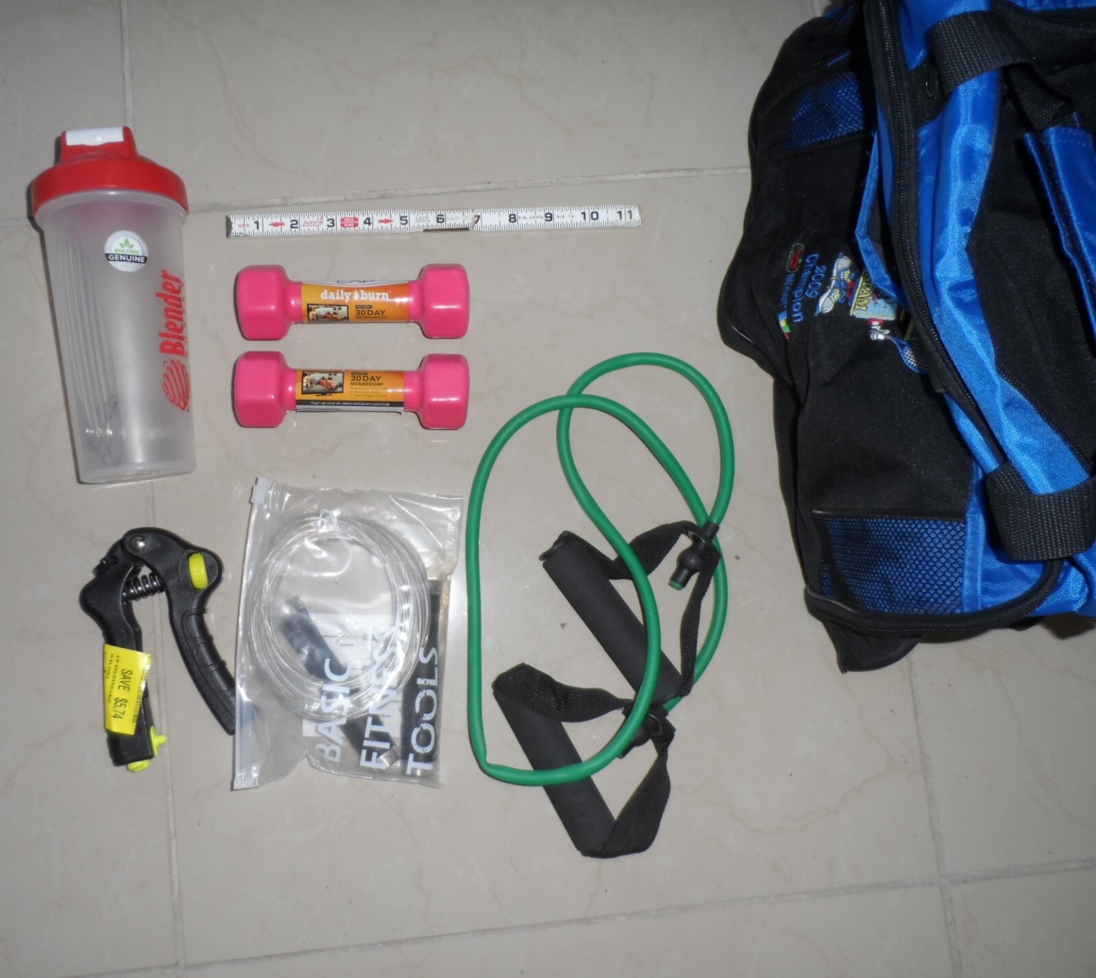 Mixed LOT Fitness Workout Tools Resistance Band Dumble Jump Rope Hand Gripper