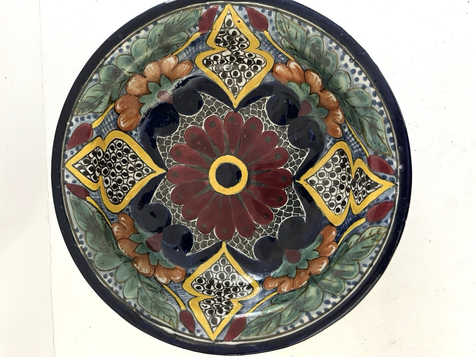 Handmade Floral Talavera Bowl Mexico 8" x 2.25" Hand Signed