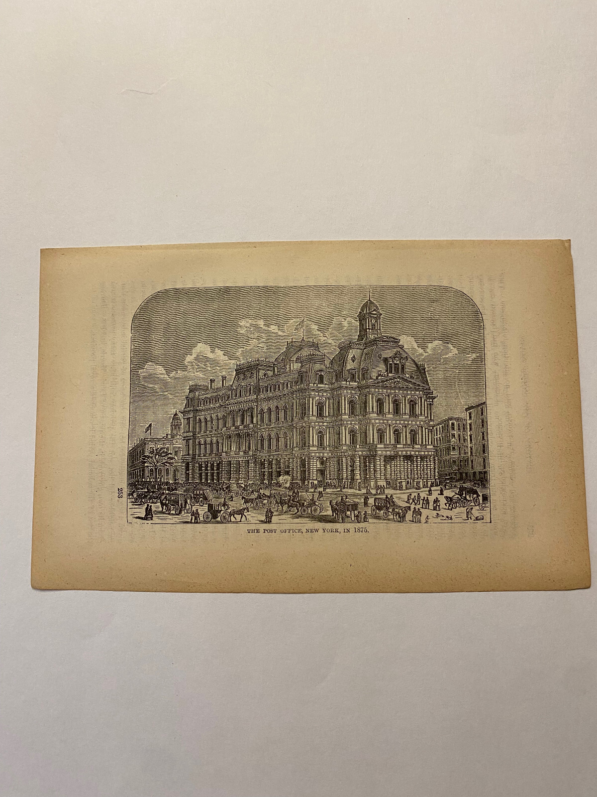 United States Post Office in New York City Hansom Cabs Carriages c. 1877 Print