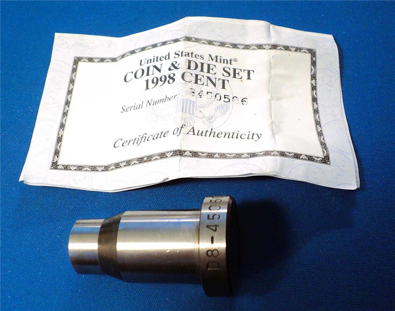 1998 Cent - US MINT Coin and Die Set - Retired Die with COA