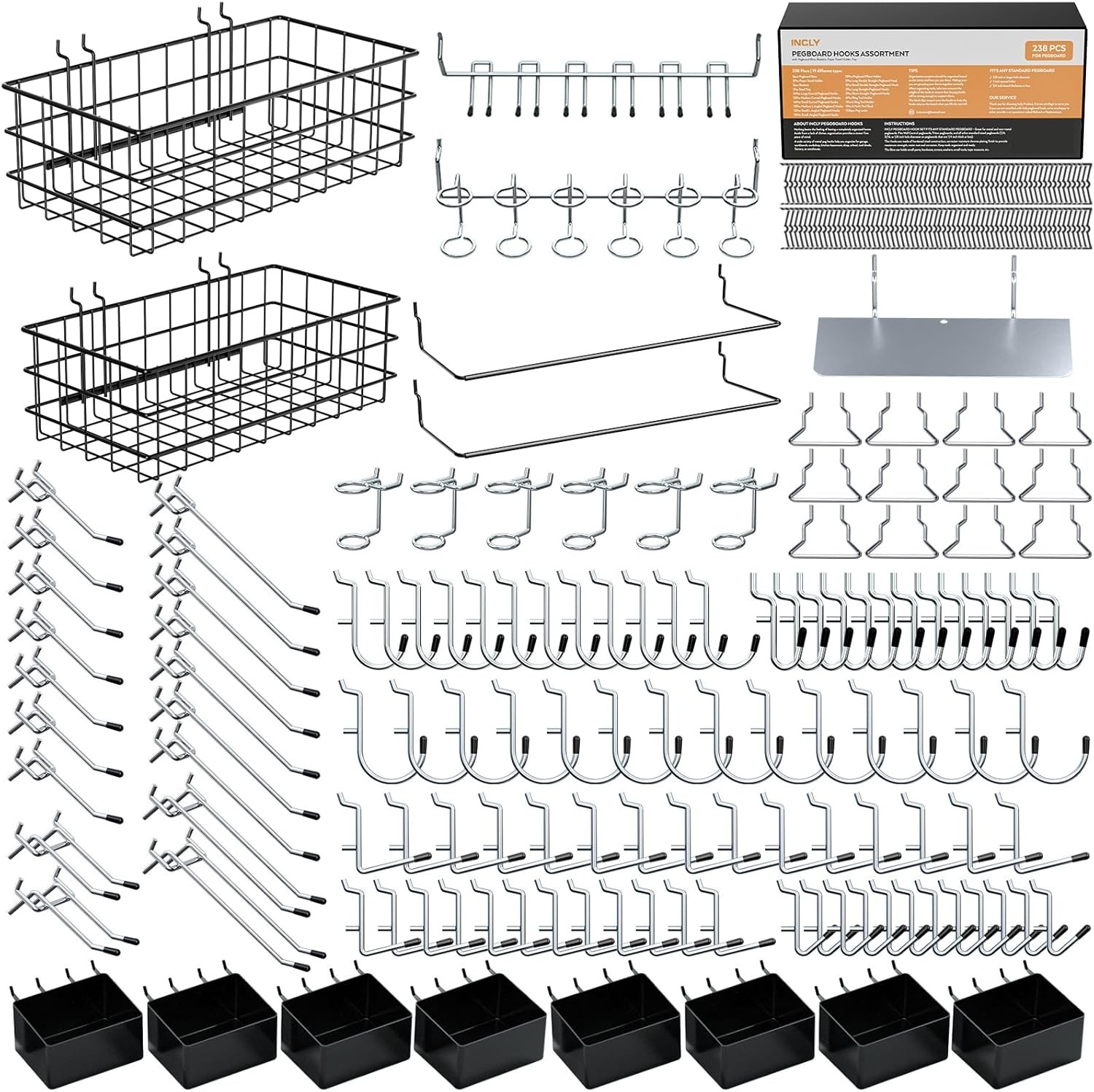 238PCS Pegboard Accessories Organizer Kit Peg Board Hooks Assortment W/ Peg Bins