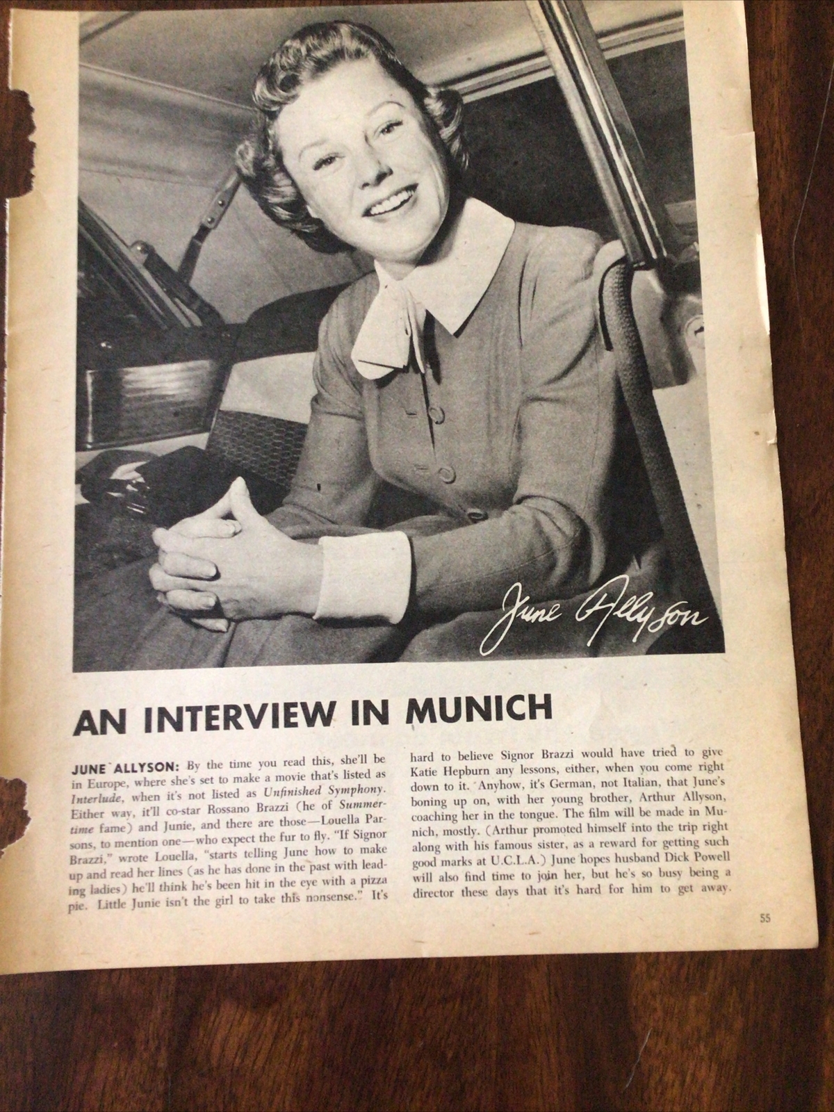 June Allyson Clippings Original Vintage Magazine Article An Interview In Munich