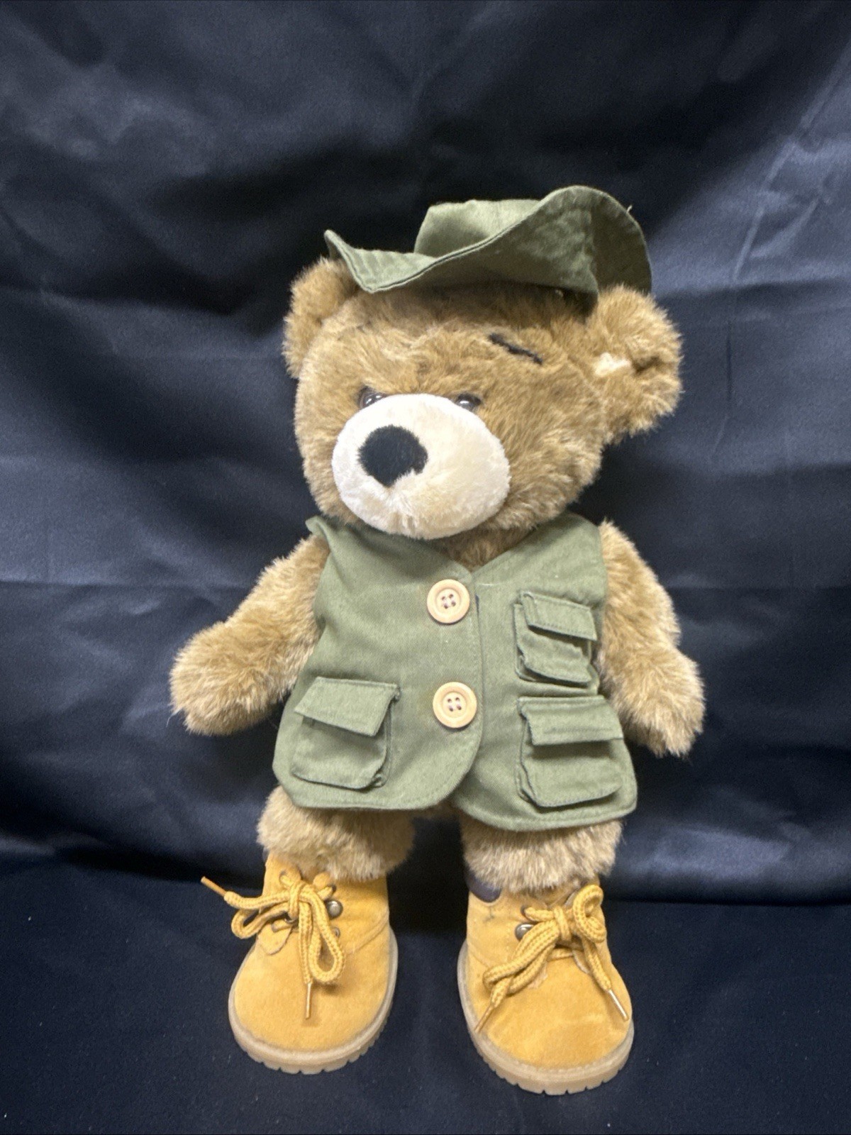 Build A Bear Fisherman Brown Plush Stuffed Animal Fishing Hat Vest Boots EUC
