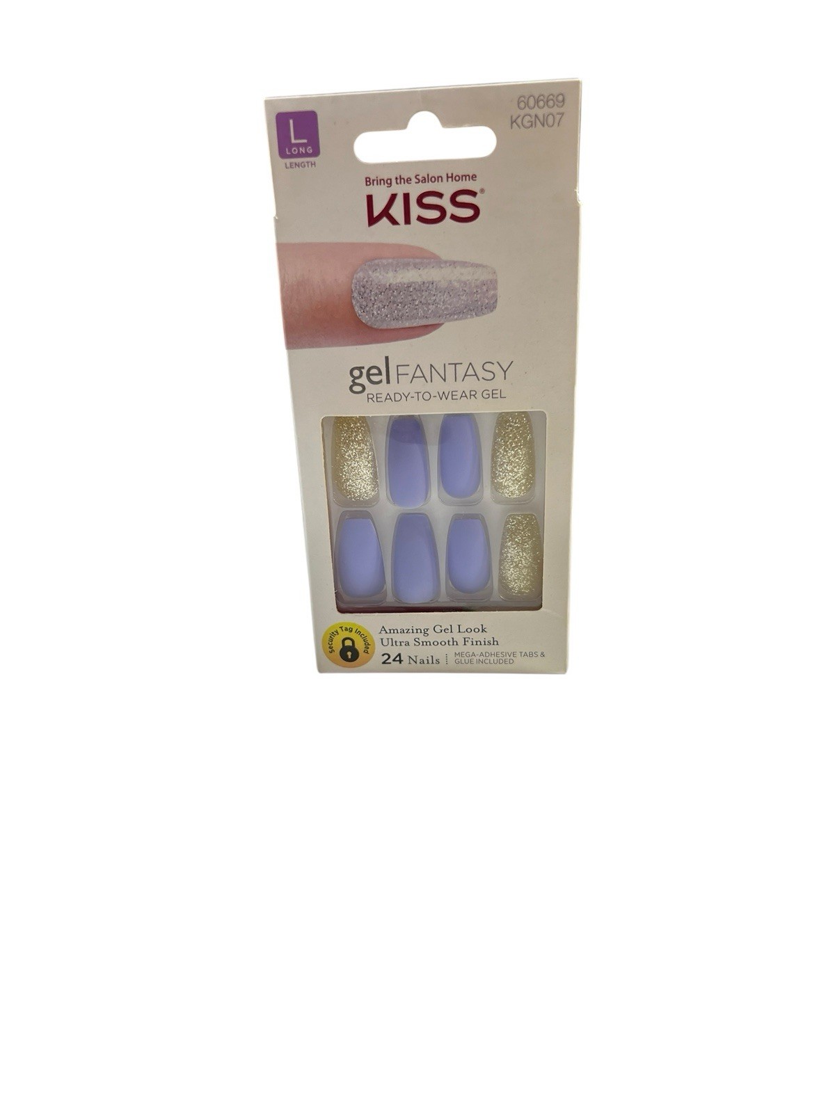 KISS Long Length Gel Fantasy Ready To Wear Gel Nails 23 Purple Gold Sparkle