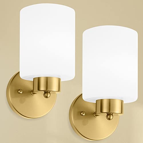 Frosted Wall Sconce Set of Two,Gold Sconce Bathroom Brushed Gold