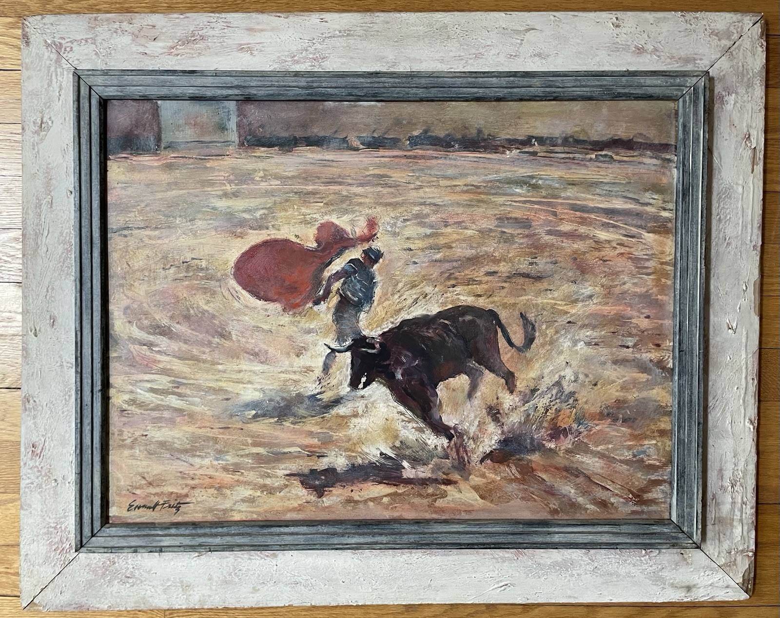Emmett Fritz Framed Original Signed Matador Painting on Board 25” X 31”