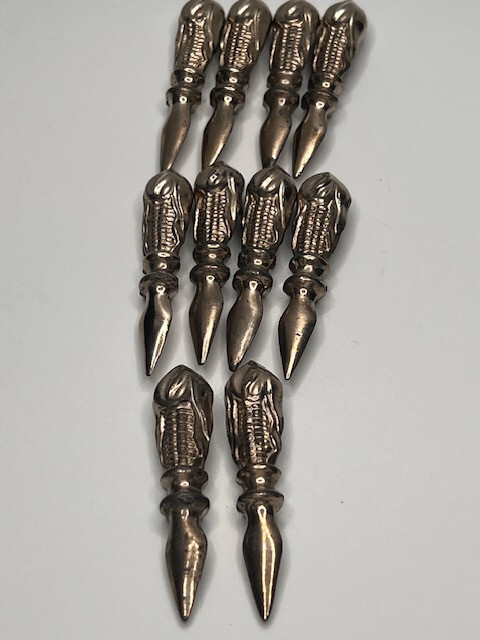 Set of 10 Vintage Chrome-Plated Corn Cob Holders – 2.5" Each Retro Tableware