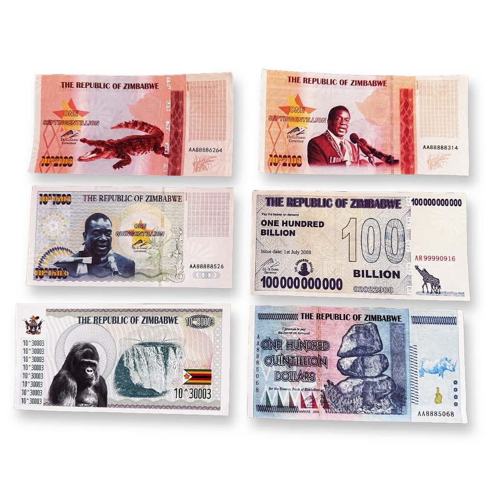 6pcs/set Zimbabwe 100 Trillion Billion Myrillion Dollars Banknote UNC Lot