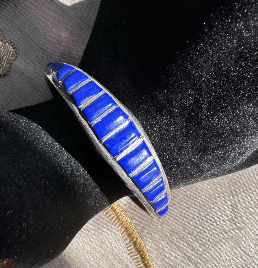 Beautiful Old Zuni Lapis Sterling Silver Cuff Bracelet 6”