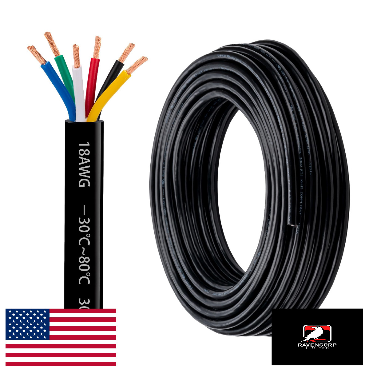 18 AWG 6 Conductor Electrical Wire Oxygen-Free Copper PVC Strand Cable