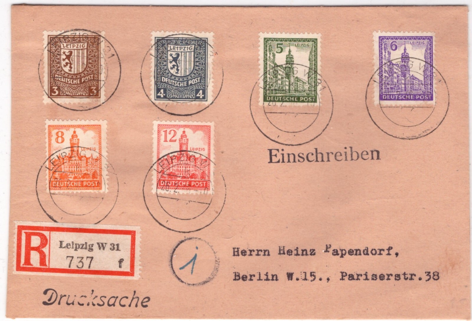 Sbz West - Saxony MiNr 150 y - 155 y on printed matter R-letter checked Jasch