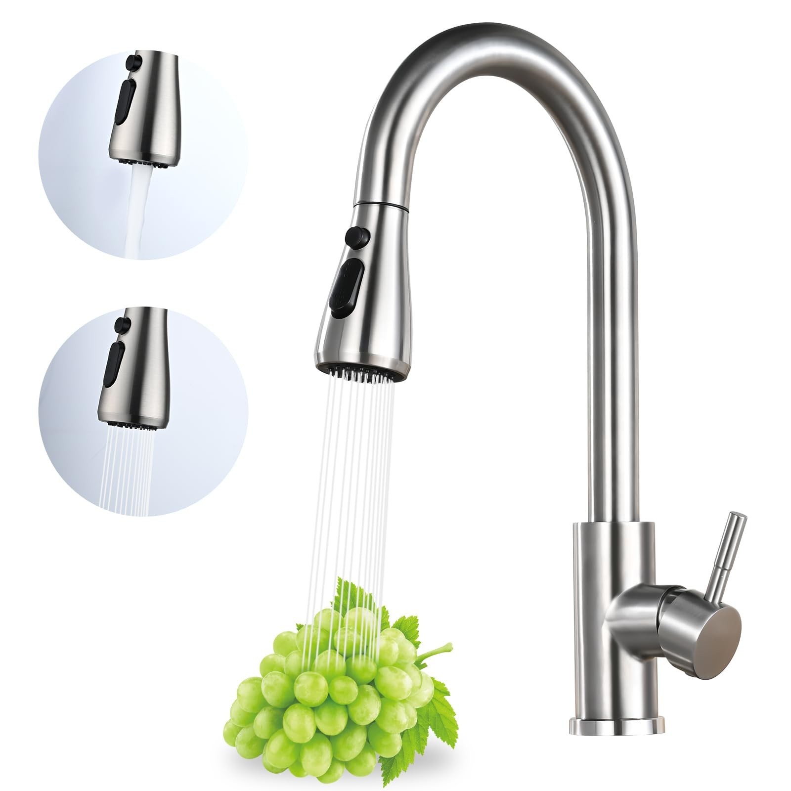 Kitchen Faucet with Pull Down Sprayer, High Arc Brushed Nickel Single Handle ...