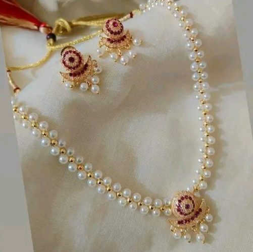 Golden Beads Necklace With Trendy Earrings For Woman Wear Wedding Jewellery