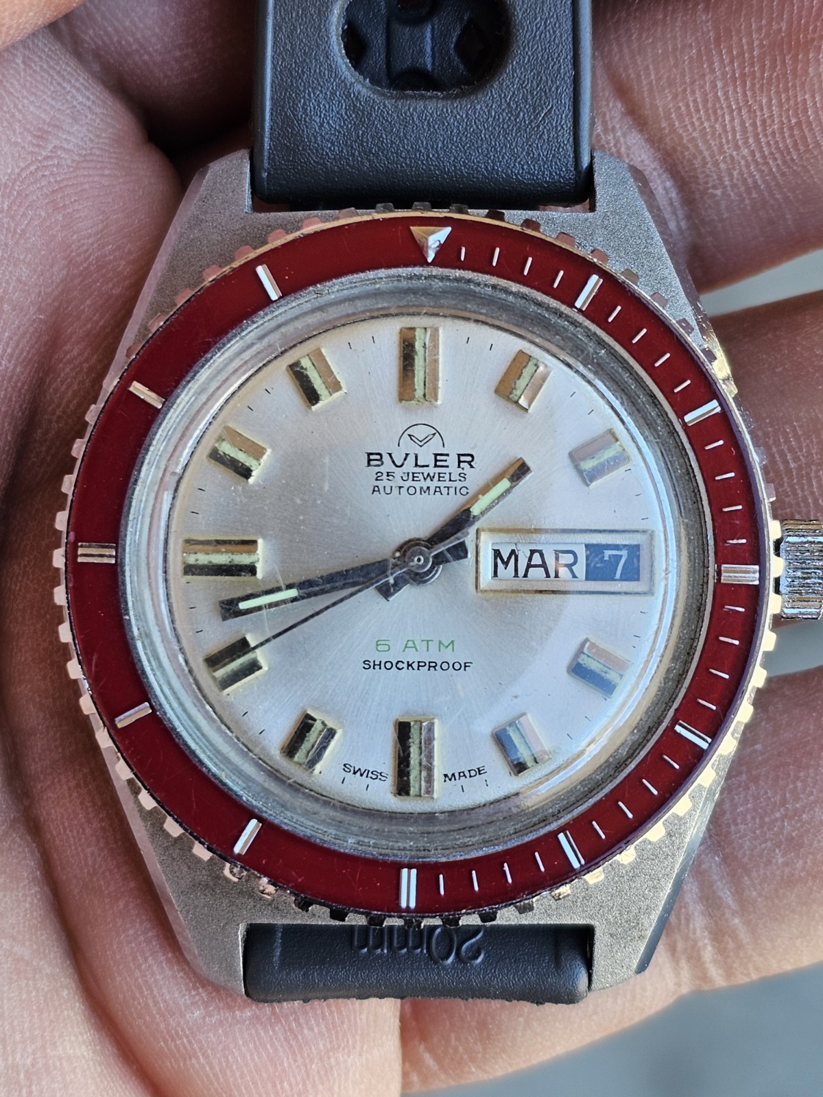 Vintage Diving BULER 25 Jewels Automatic Rotating Bakelite Bezel 1361C 