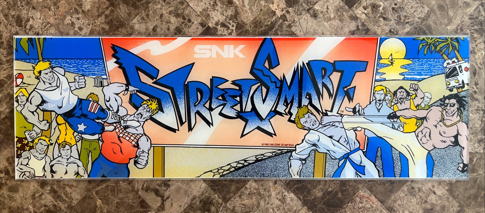 Original 1989 SNK Corporation STREET SMART Video Game Marquee Sign Display