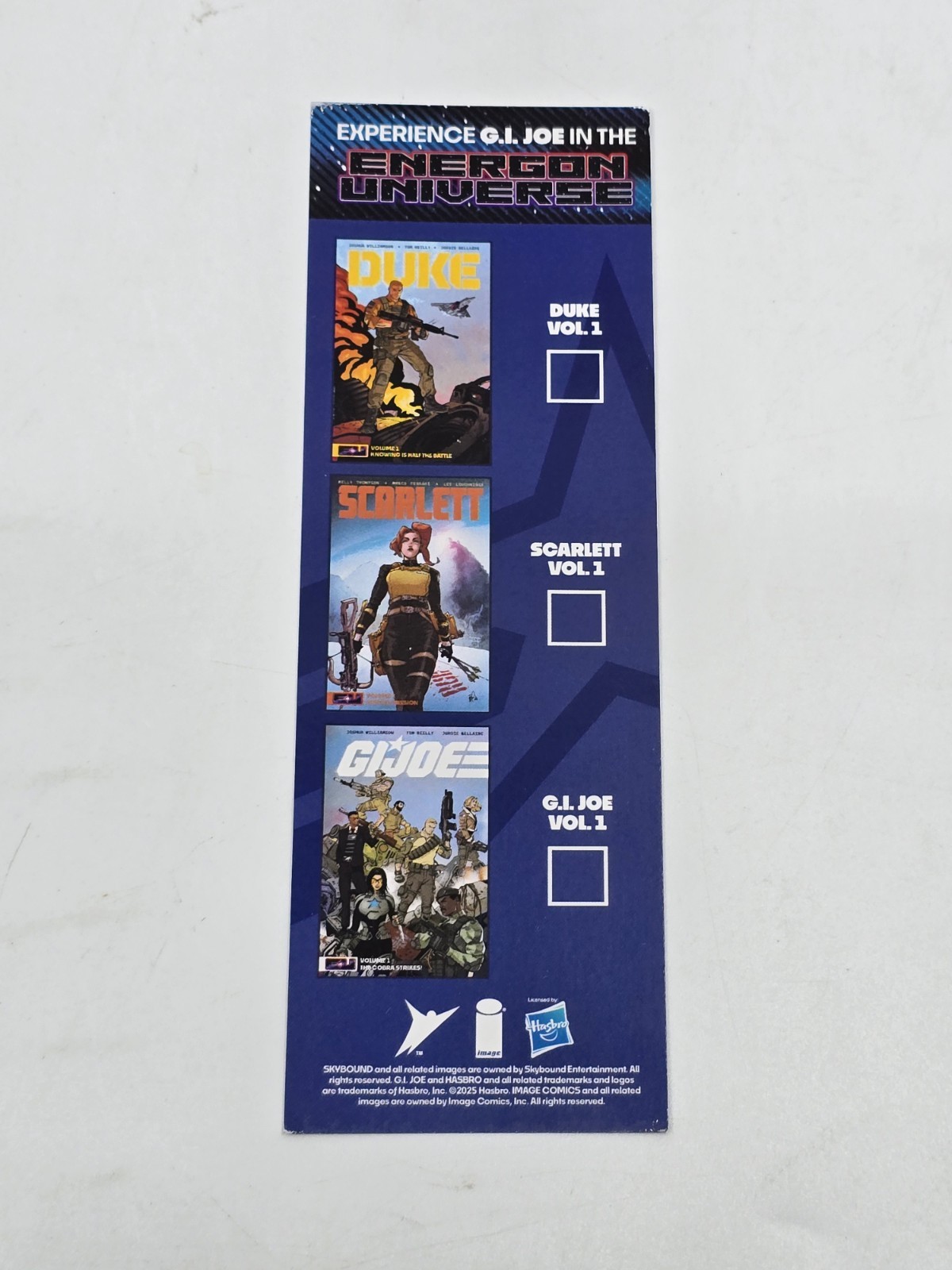 GI JOE Promo Bookmark Featuring Comics TPB Energon Universe 2025