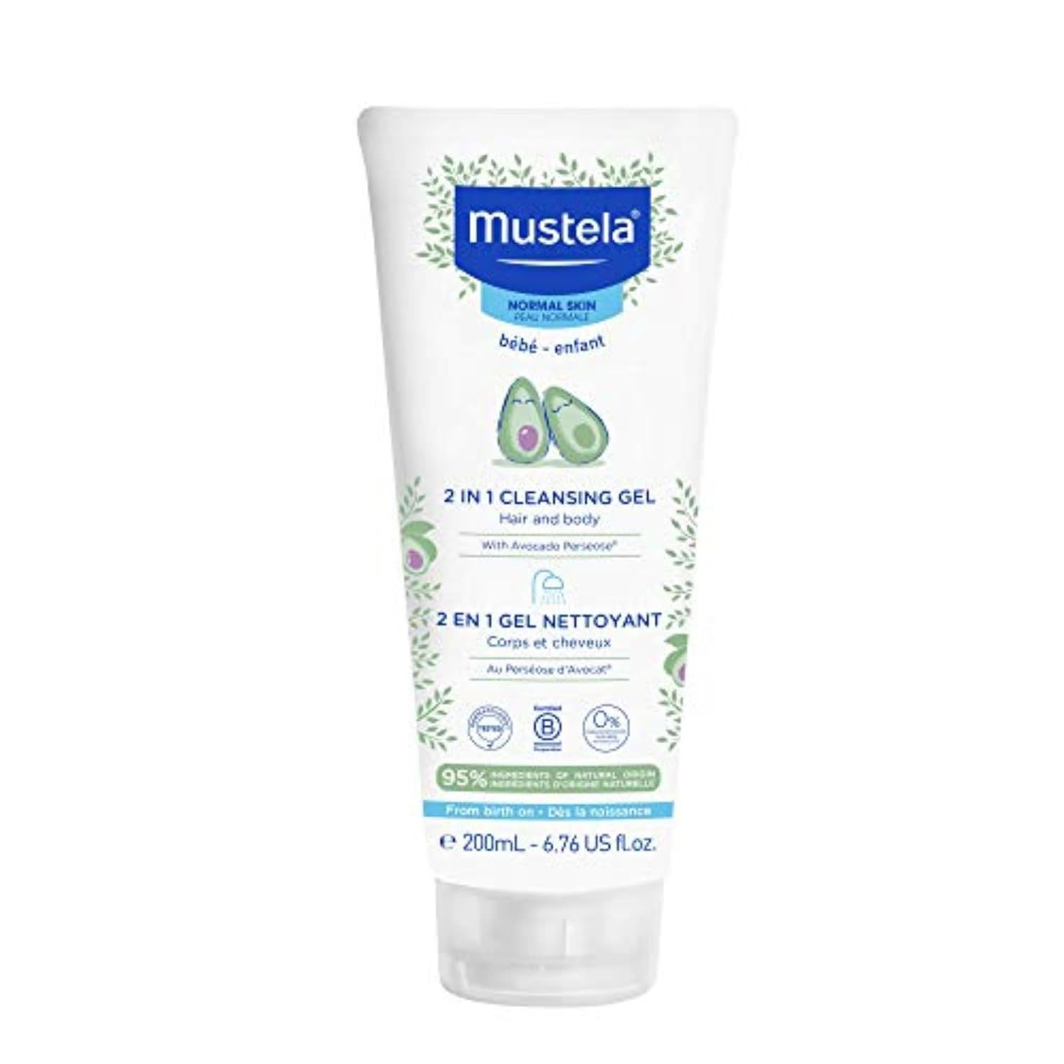 Mustela Baby 2-In-1 Cleansing Gel - Baby Body & Hair Cleanser - with Natural Avo