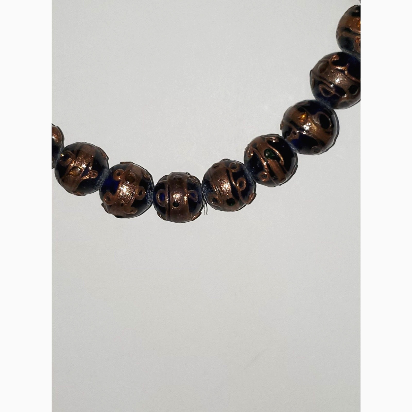 A String of Wedding Cake Beads Very Heavy Glass Metallic Crafting Cobalt Blue