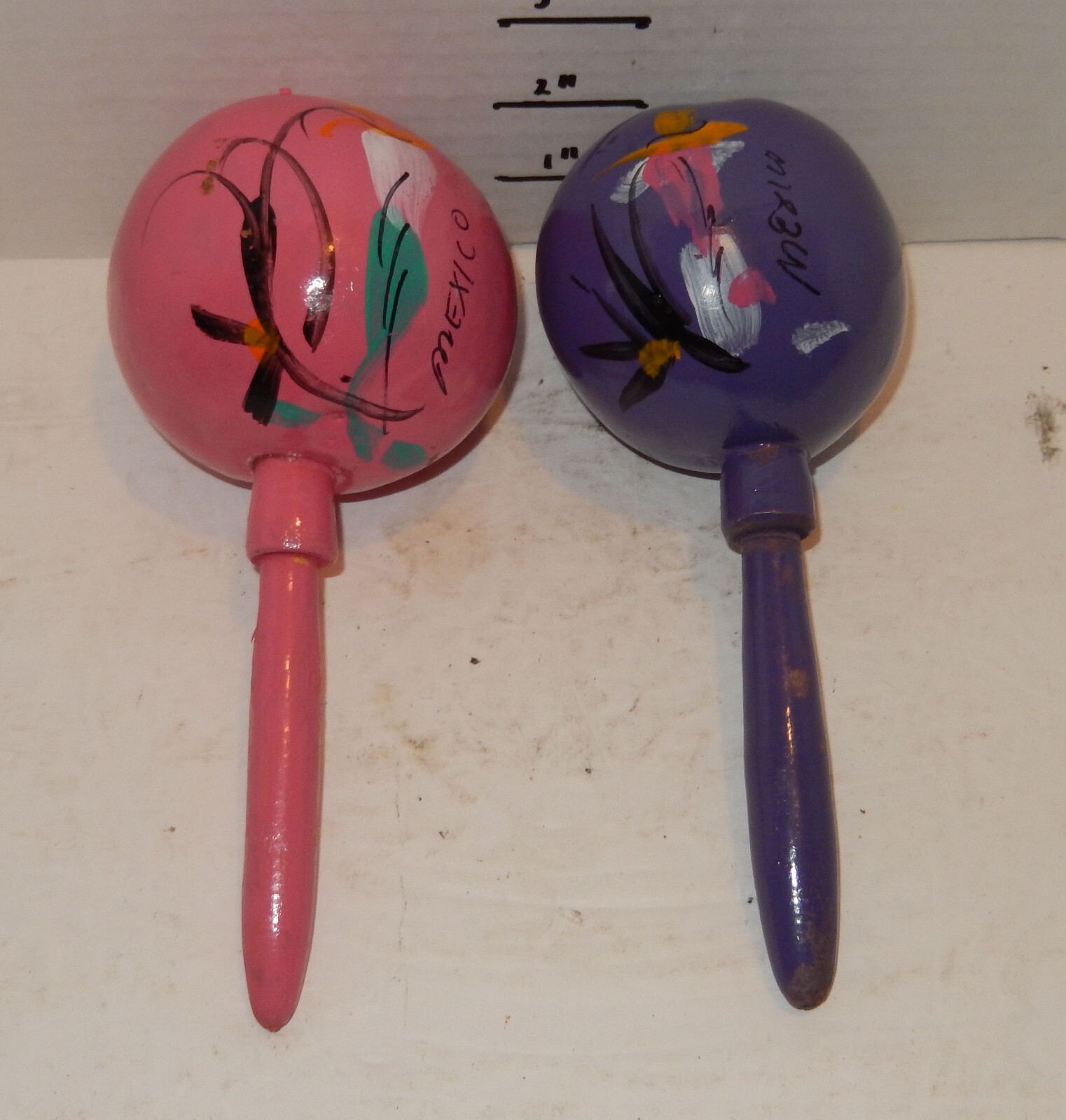 Pair of Handmade maracas Mexico Pink Purple