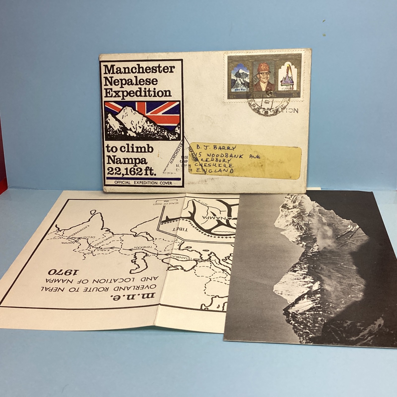 Manchester Nepalese Expedition 1970 FDC C/W Postcard Signed & Route Map