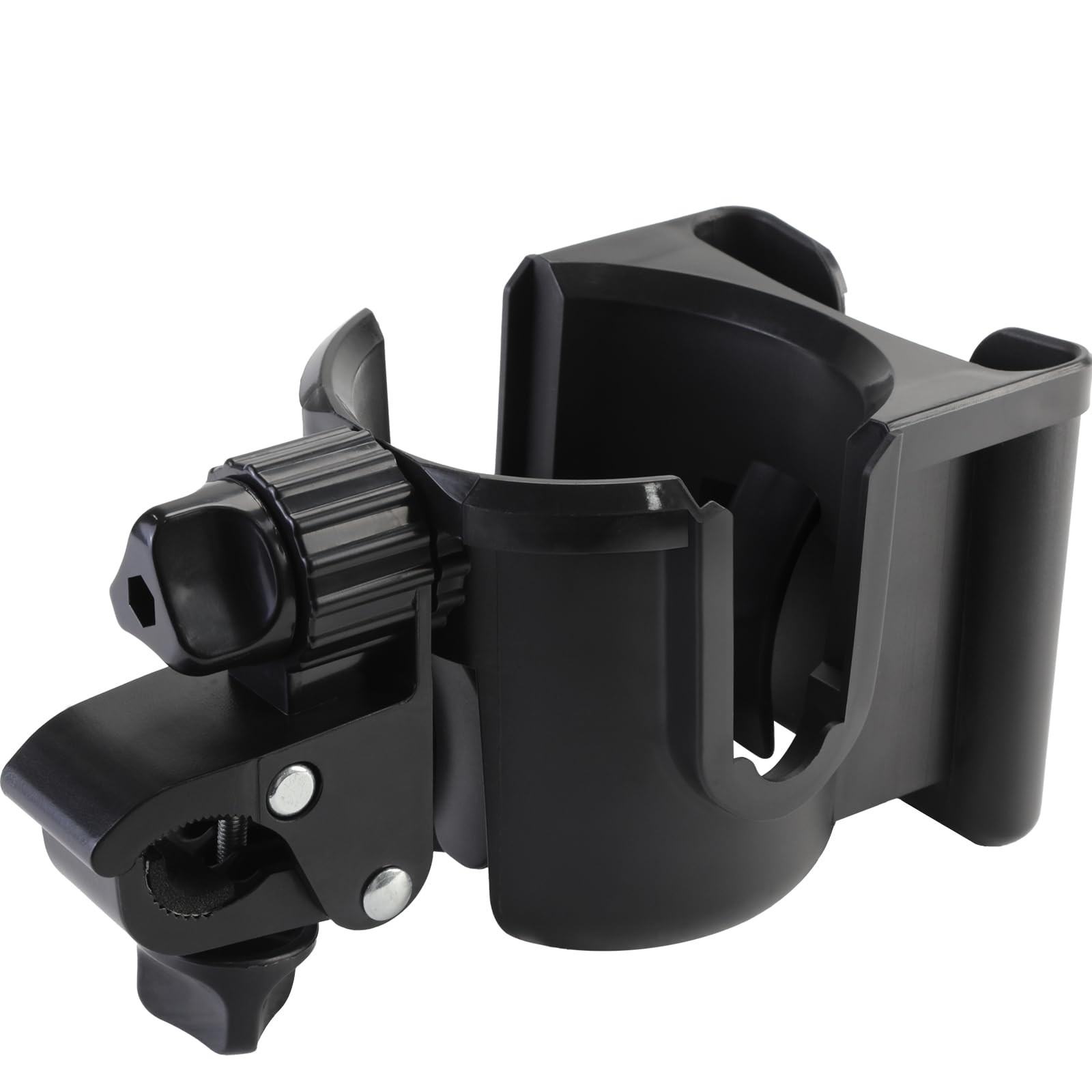 Universal Stroller Cup Holder with Phone Holder, 360°Rotatable Large, Black 